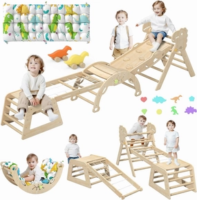 Large Pikler Triangle Set with Pillow Foldable Toddler Climbing Toys Indoor Climbing Toys for Toddlers Inside Montessori All in 1 Pikler Set with Maze, Shape Sorter, Car Toy