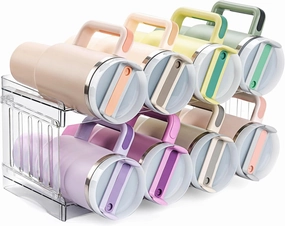 Large Tumbler Organizer for 8 Stanley Cup, Kitchen Organizers and Storage for Stanley Cup Accessories, Stackable Water Bottle Organizer Fits 20/30/40 oz Cup, Good for Fridge Kitchen Storage