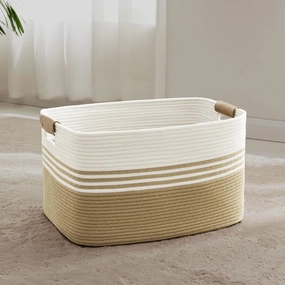 Laundry basket with leather handles for clothes,blankets,pillows,toys, towels,suitable for bedrooms and living rooms,cotton woven laundry hamper,extra large gift basket,21"x15"x11",Khaki