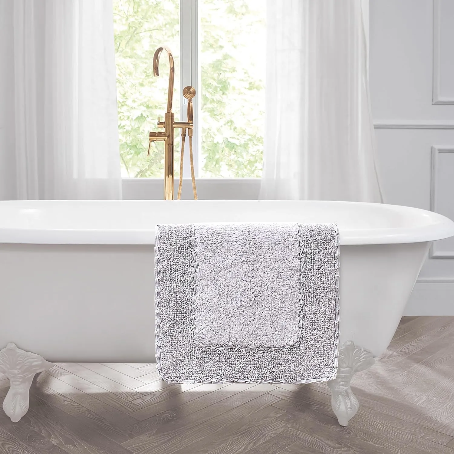 Laura Ashley Ruffle Border 100% Cotton Bath Rug, Purple, 17"x 24"