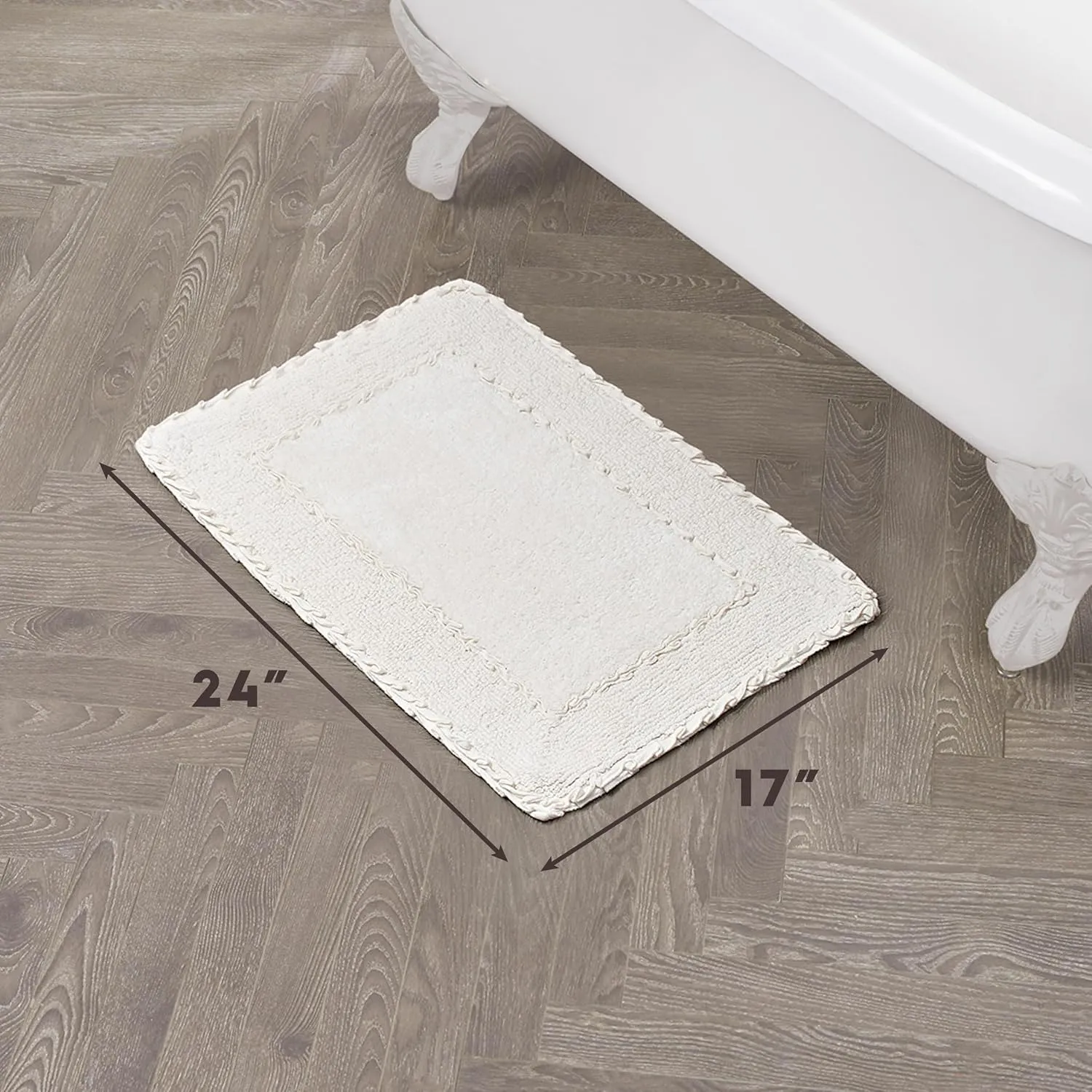 Laura Ashley Ruffle Cotton 17" x 24" Bath Rug, Ivory