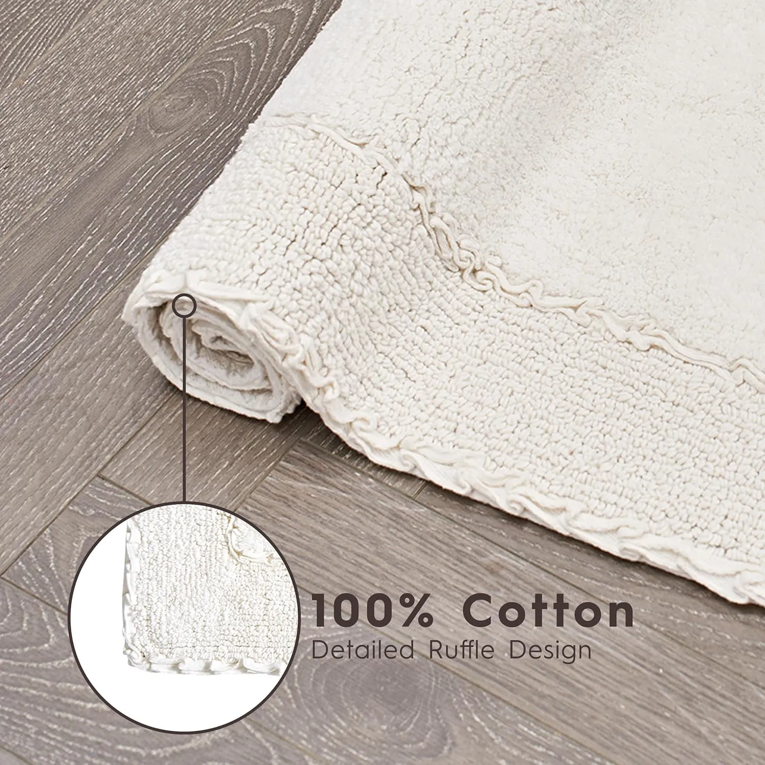 Laura Ashley Ruffle Cotton 17" x 24" Bath Rug, Ivory