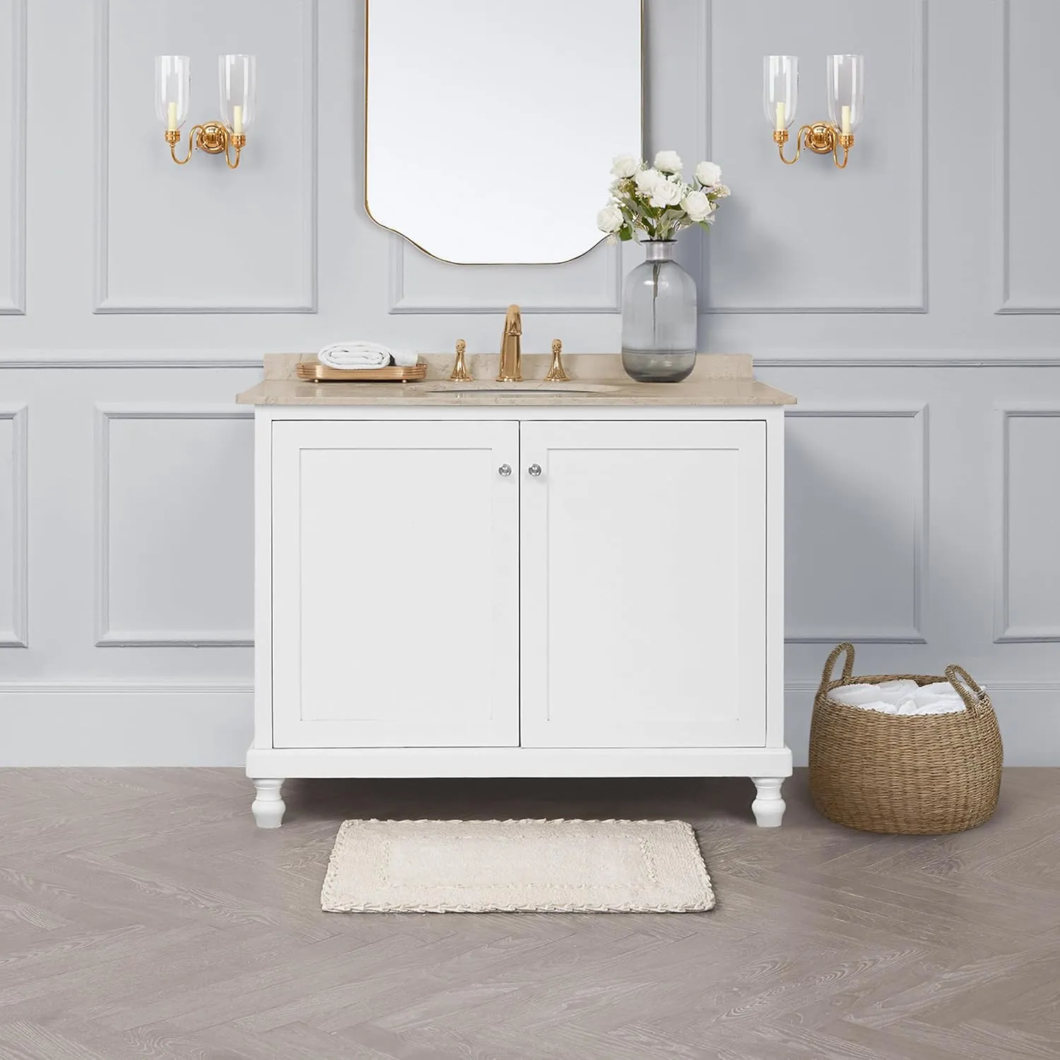 Laura Ashley Ruffle Cotton 17" x 24" Bath Rug, Ivory