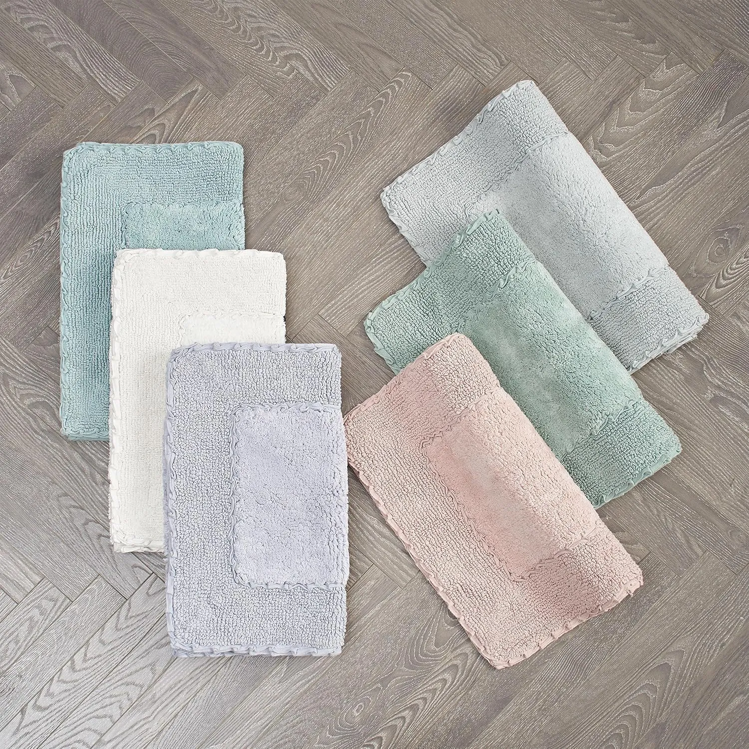 Laura Ashley Ruffle Cotton 17" x 24" Bath Rug, Ivory
