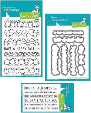 Lawn Fawn Simply Celebrate Fall 4"x6" Clear Stamp Set, Coordinating Dies, Simply Fall Sentiments, Bundle of 3 Items (LF2932, LF2933, LF2934)
