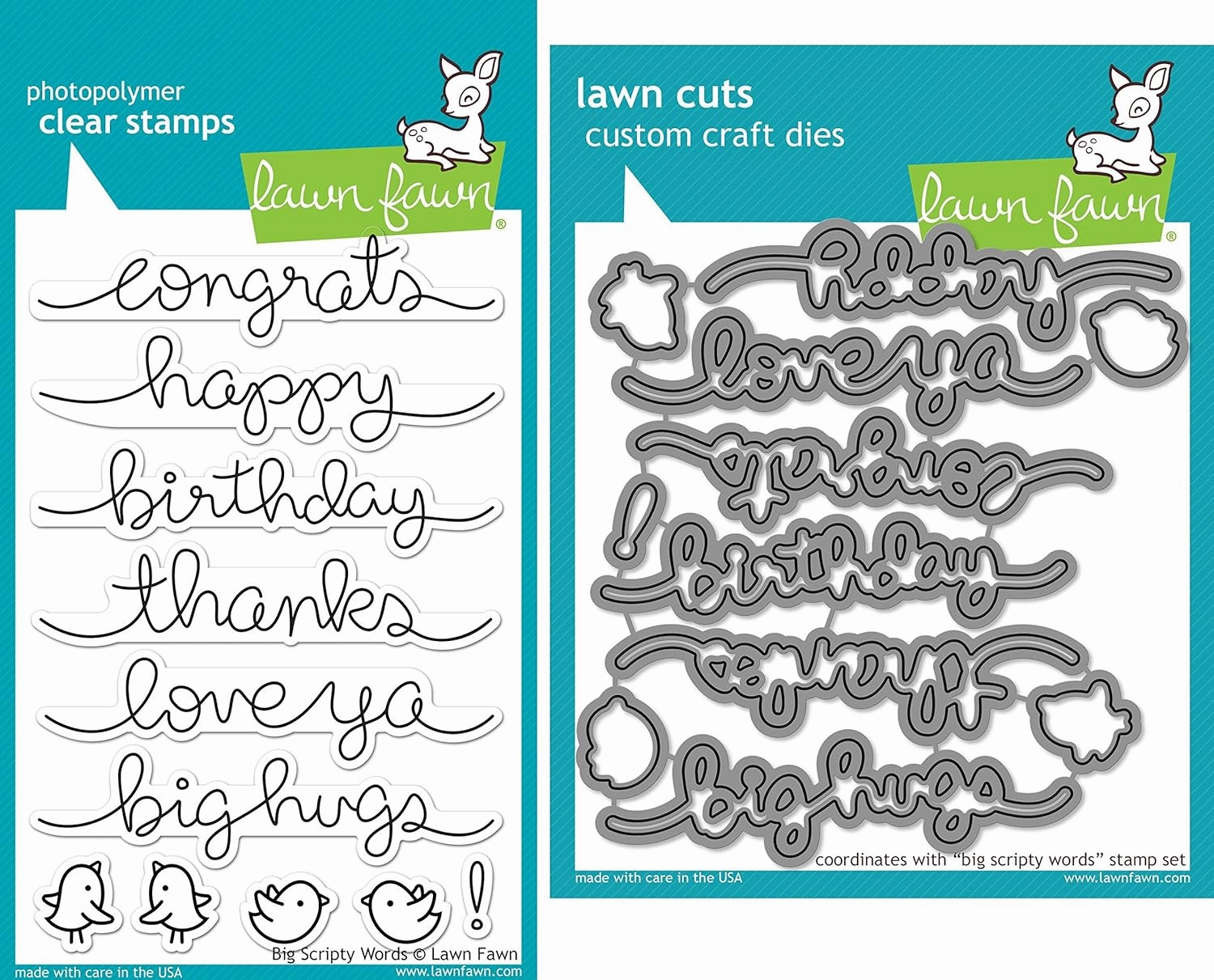 Lawn Fawn Big Scripty Words Stamp and Die Set - Two Item Bundle