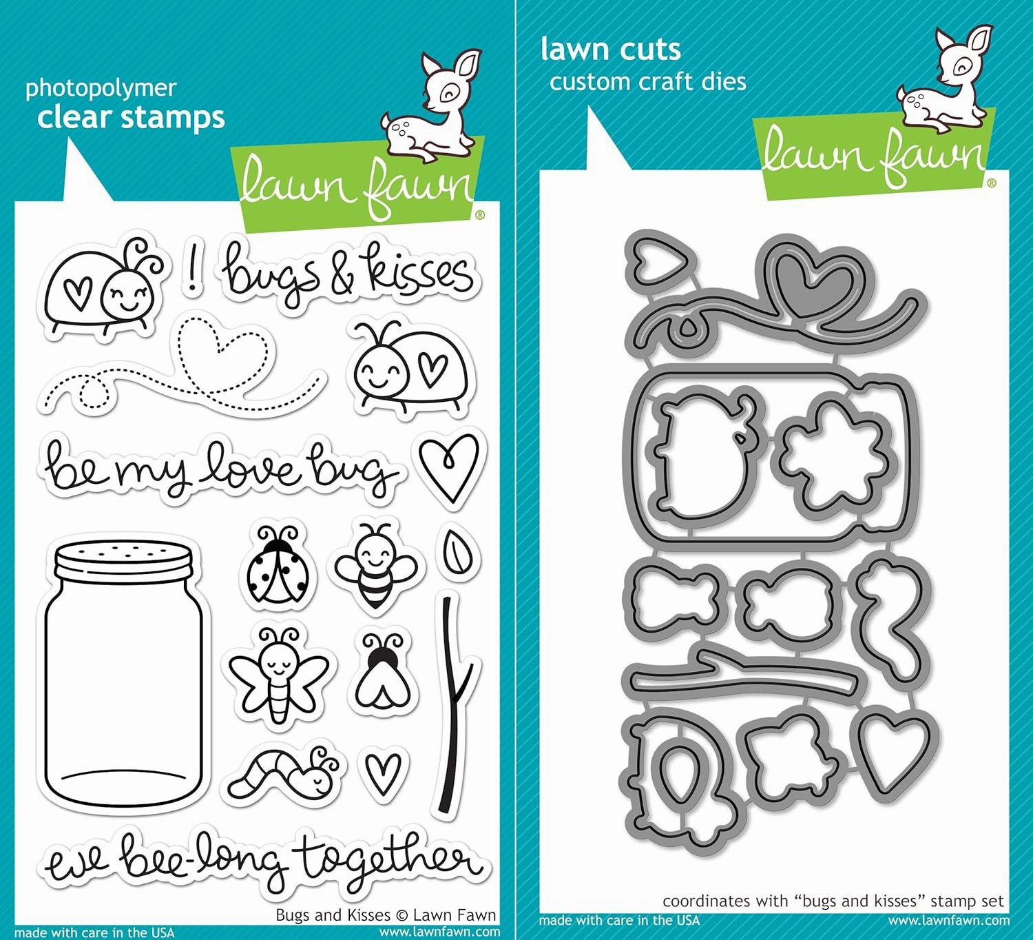 Lawn Fawn Bugs and Kisses Clear Photopolymer Stamps LF789 Bundle with Coordinating Lawn Cuts Dies LF790