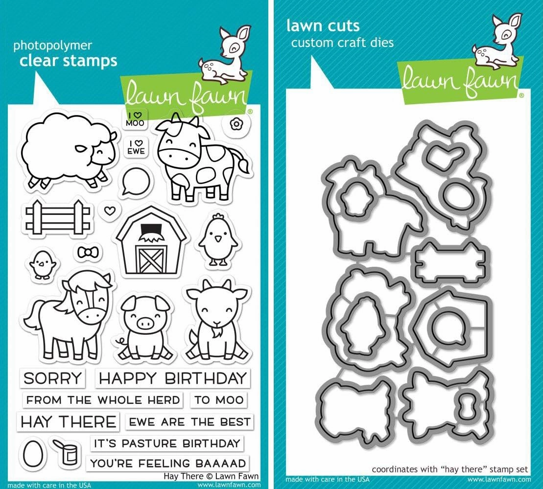 Lawn Fawn Hay There Clear Stamp and Coordinating Die Set - 2 Piece Bundle (LF1595 and LF1596)