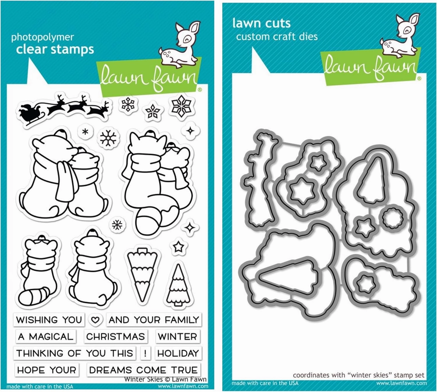 Lawn Fawn Winter Skies Clear Stamps and Coordinating Lawn Cuts Custom Craft Dies (LF1763, LF1764) Two Item Bundle