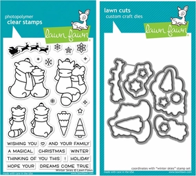Lawn Fawn Winter Skies Clear Stamps and Coordinating Lawn Cuts Custom Craft Dies (LF1763, LF1764) Two Item Bundle