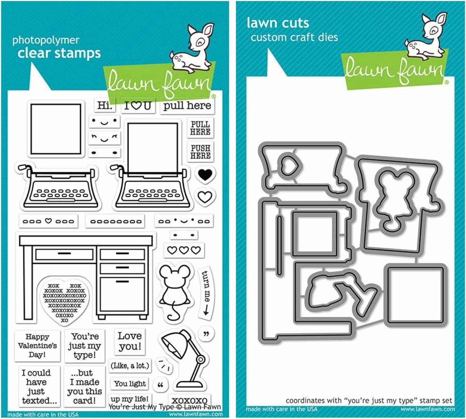 Lawn Fawn You're Just My Type 4"x6" Clear Stamp and Coordinating Custom Die Set, 2 Item Bundle (LF2165, LF2166)