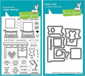 Lawn Fawn You're Just My Type 4"x6" Clear Stamp and Coordinating Custom Die Set, 2 Item Bundle (LF2165, LF2166)
