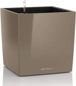 Lechuza Cube 30 Medium Flower Indoor/Outdoor Garden Floor Self-Watering Planter with Drainage Hole with Plant Substrate Contemporary Poly-Resin H30 L30 W30 cm Shiny Taupe 3.5 Kg