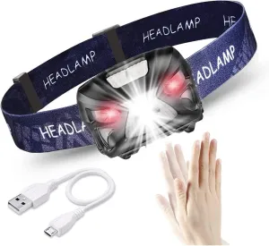 LED Head Torch Headlamp, USB Rechargeable Headlights with Motion Detector, 300LM IPX4 Waterproof LED Work Lights with 8 Lighting Modes, Continuous 30 Hours, for Fishing, Camping, Reading, Hiking