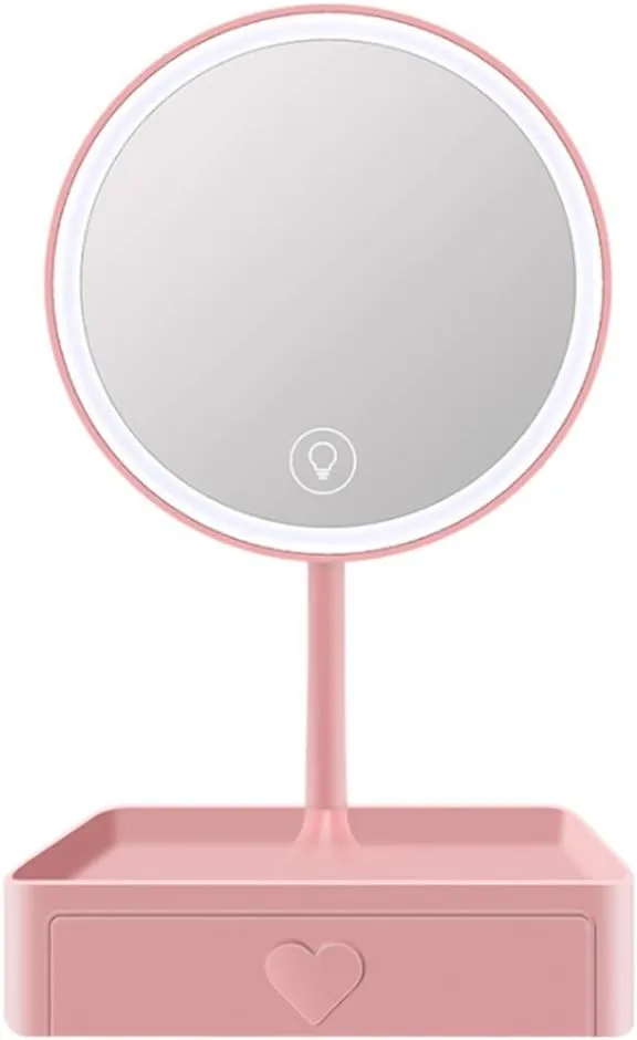 LED Makeup Mirror Tabletop Makeup Vanity Mirror with Detachable 5X Magnification Touch Screen 3 Brightness USB Recharge Led Lighted Mirror with Storage Drawer for Daily Use Cosmetic Mirror