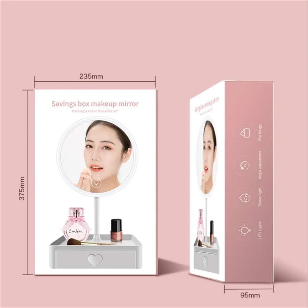 LED Makeup Mirror Tabletop Makeup Vanity Mirror with Detachable 5X Magnification Touch Screen 3 Brightness USB Recharge Led Lighted Mirror with Storage Drawer for Daily Use Cosmetic Mirror