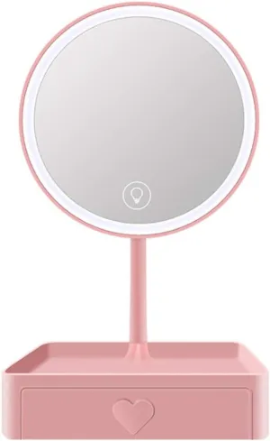 LED Makeup Mirror Tabletop Makeup Vanity Mirror with Detachable 5X Magnification Touch Screen 3 Brightness USB Recharge Led Lighted Mirror with Storage Drawer for Daily Use Cosmetic Mirror