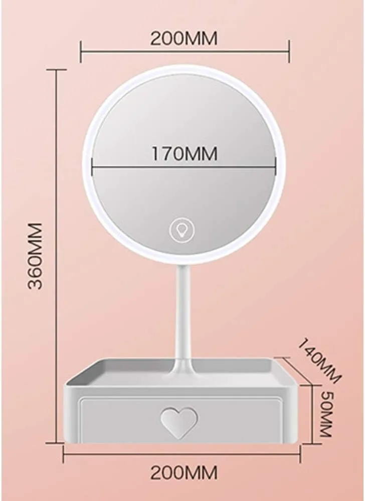 LED Makeup Mirror Tabletop Makeup Vanity Mirror with Detachable 5X Magnification Touch Screen 3 Brightness USB Recharge Led Lighted Mirror with Storage Drawer for Daily Use Cosmetic Mirror