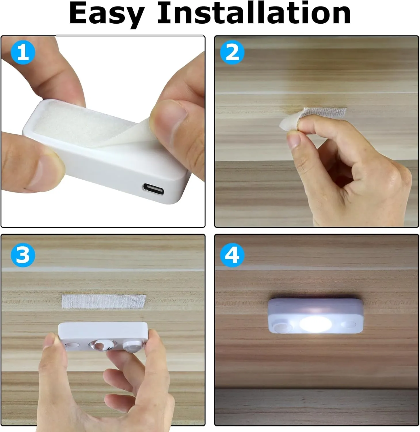 LED Motion Sensor Puck Lights, Rechargeable Cabinet Lights, Stick on Wireless LED Night Light for Closet, Drawer, Shelf, Under Cabinet, Daylight White 6Pack, USB Charging Cord Included