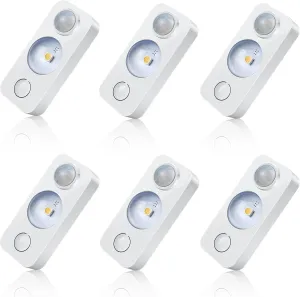 LED Motion Sensor Puck Lights, Rechargeable Cabinet Lights, Stick on Wireless LED Night Light for Closet, Drawer, Shelf, Under Cabinet, Daylight White 6Pack, USB Charging Cord Included