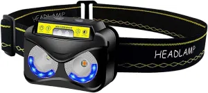 LED Rechargeable Headlamp Waterproof Torch Motion Sensor Control 650 Lumen Bright 30 s Runtime 1200mAh Battery USB Headlight Flashlight Camping Hiking Fishing Work (Black)