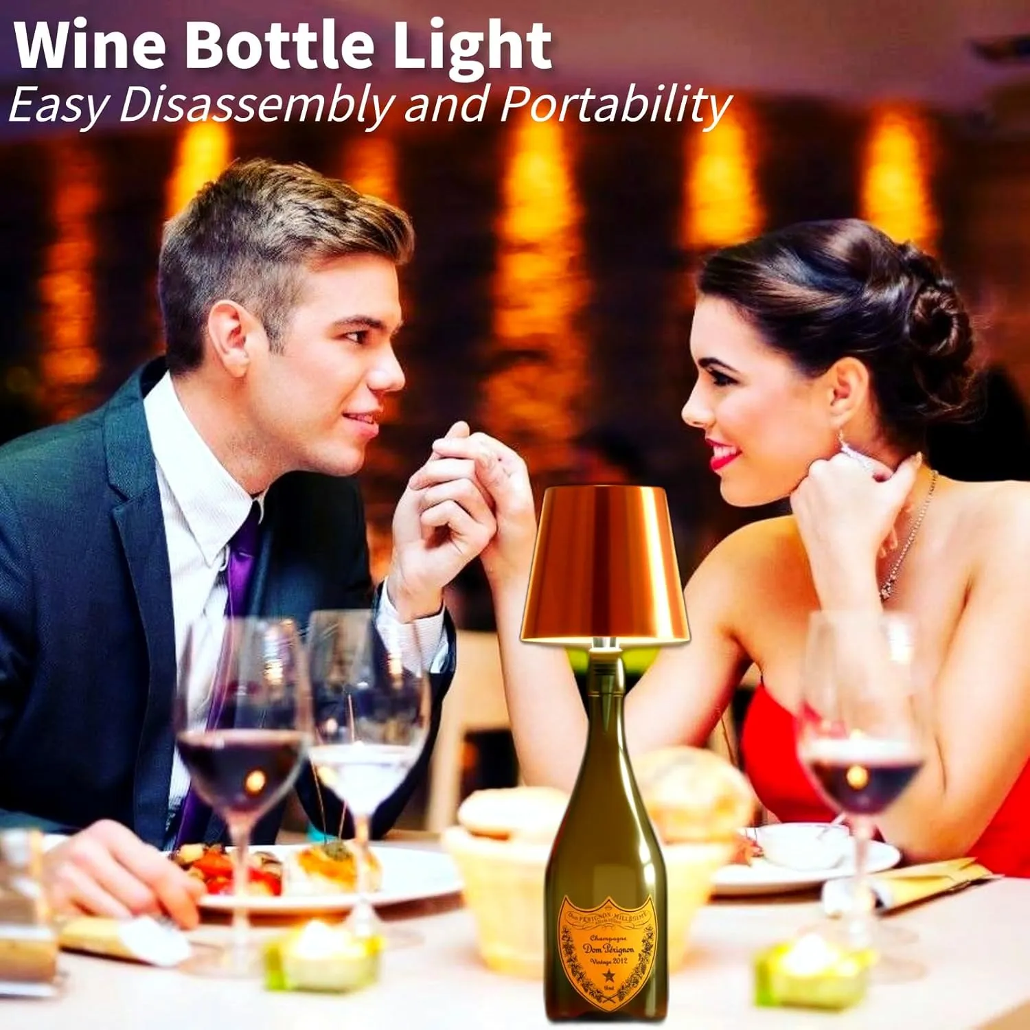 LED Rechargeable Wine Lamp, 3 Color Dimmable Touch Control Table Light for Liquor Bottles, Restaurant, Home, Bar, Office, Christmas (Rose Gold)