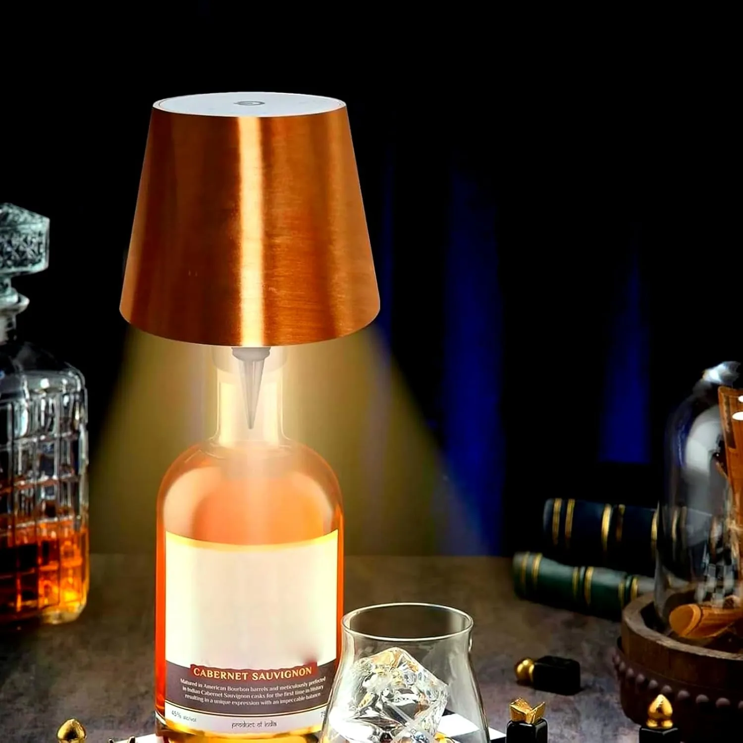 LED Rechargeable Wine Lamp, 3 Color Dimmable Touch Control Table Light for Liquor Bottles, Restaurant, Home, Bar, Office, Christmas (Rose Gold)