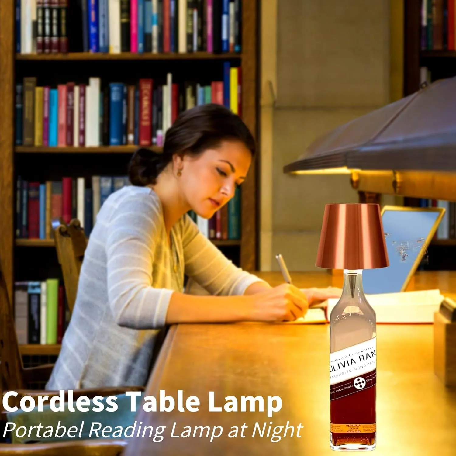 LED Rechargeable Wine Lamp, 3 Color Dimmable Touch Control Table Light for Liquor Bottles, Restaurant, Home, Bar, Office, Christmas (Rose Gold)