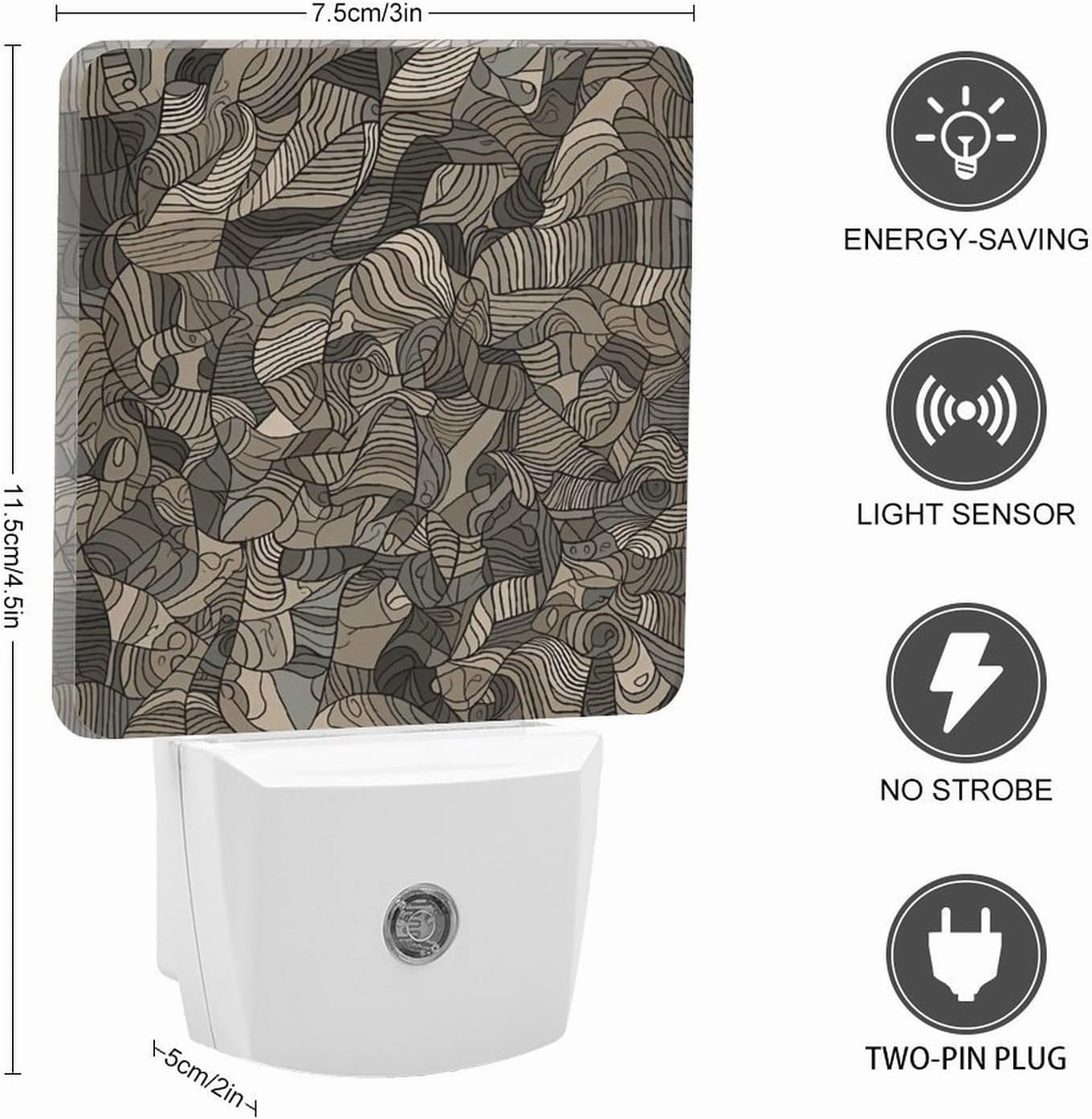 LED Energy Saving Plug in Night LightsBeige Block Pattern Printed with Auto Dusk to Dawn Sensor for Bathroom, Hallway, Bedroom, Living Room