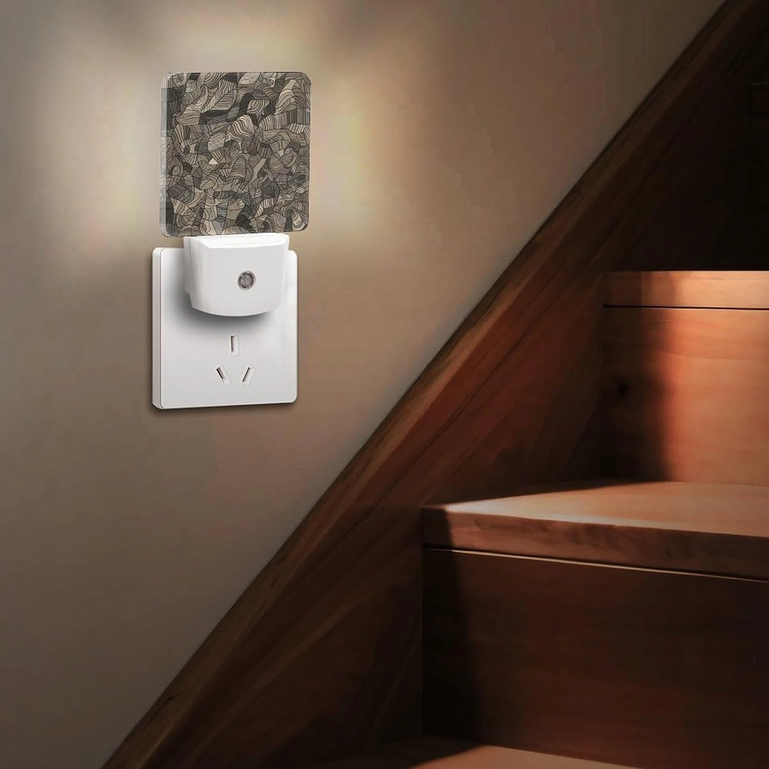 LED Energy Saving Plug in Night LightsBeige Block Pattern Printed with Auto Dusk to Dawn Sensor for Bathroom, Hallway, Bedroom, Living Room