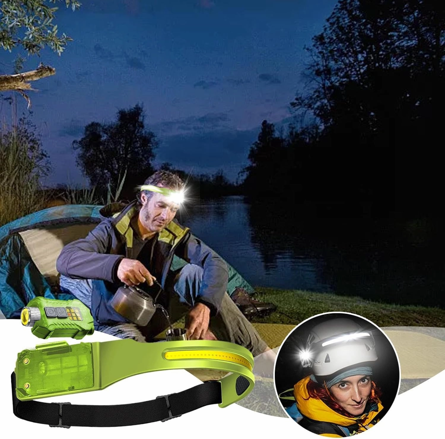 Led Headlamp, Headlamp with Motion Sensor, Waterproof Headlamp, Wide Beam Headlamp, Waterproof Led Headlamp for Camping, Featuring 230-degree Wide Beam, Motion Sensor, and Side Flashlight