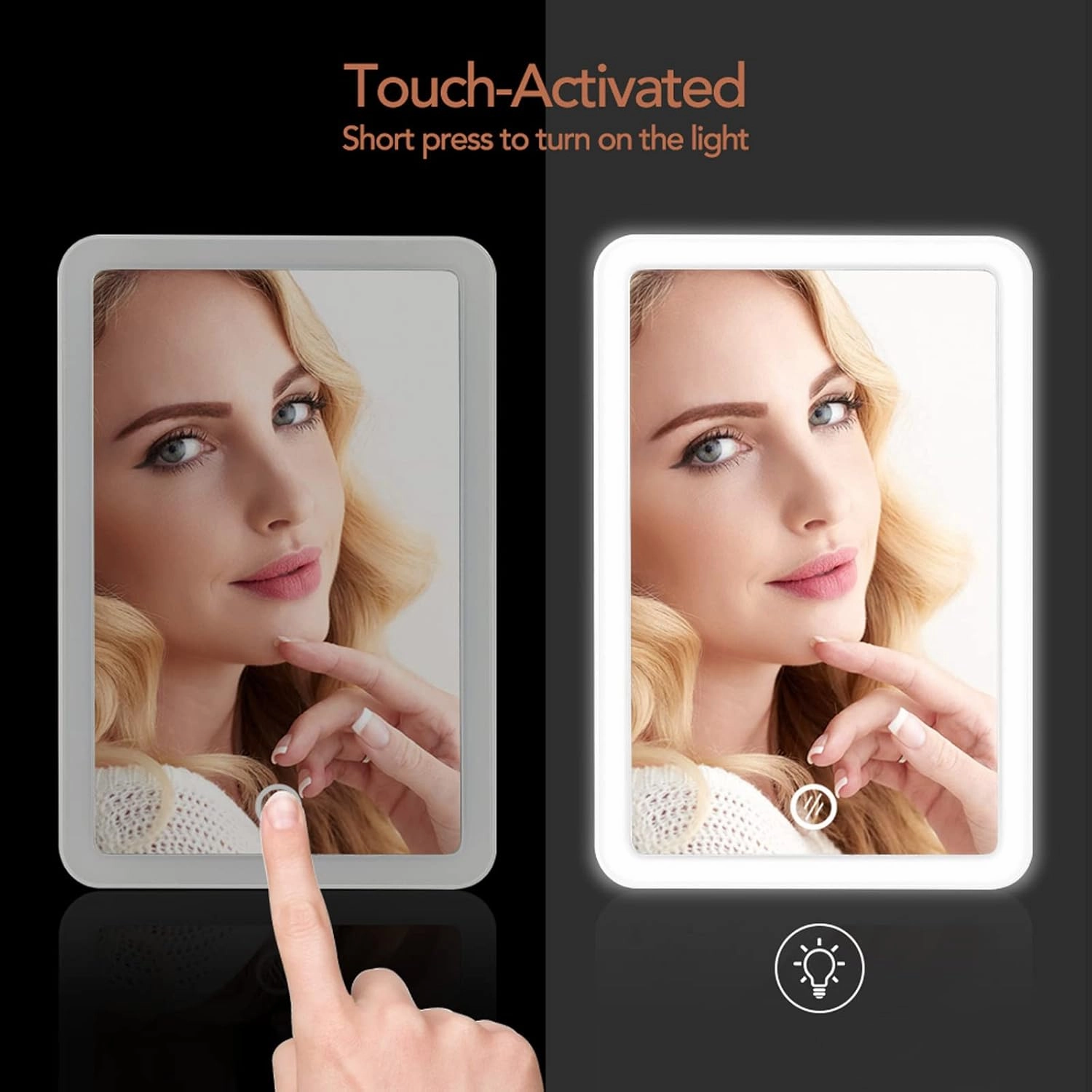 LED Touch Screen Makeup Mirror 180 Degree Rotating Cosmetic Mirror USB Charger Stand for Tabletop Bathroom Bedroom Travel