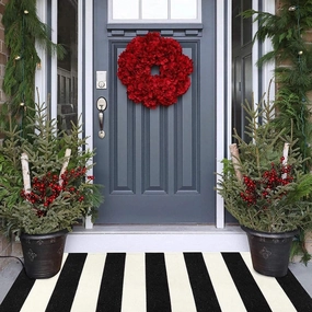 LEEVAN Black and White Striped Door Mat 2'x4' Washable Front Porch Rug Cotton Woven Reversible Rug Farmhouse Black Outdoor Rug Indoor/Outdoor Welcome Door Mat White Entryway Throw Rugs