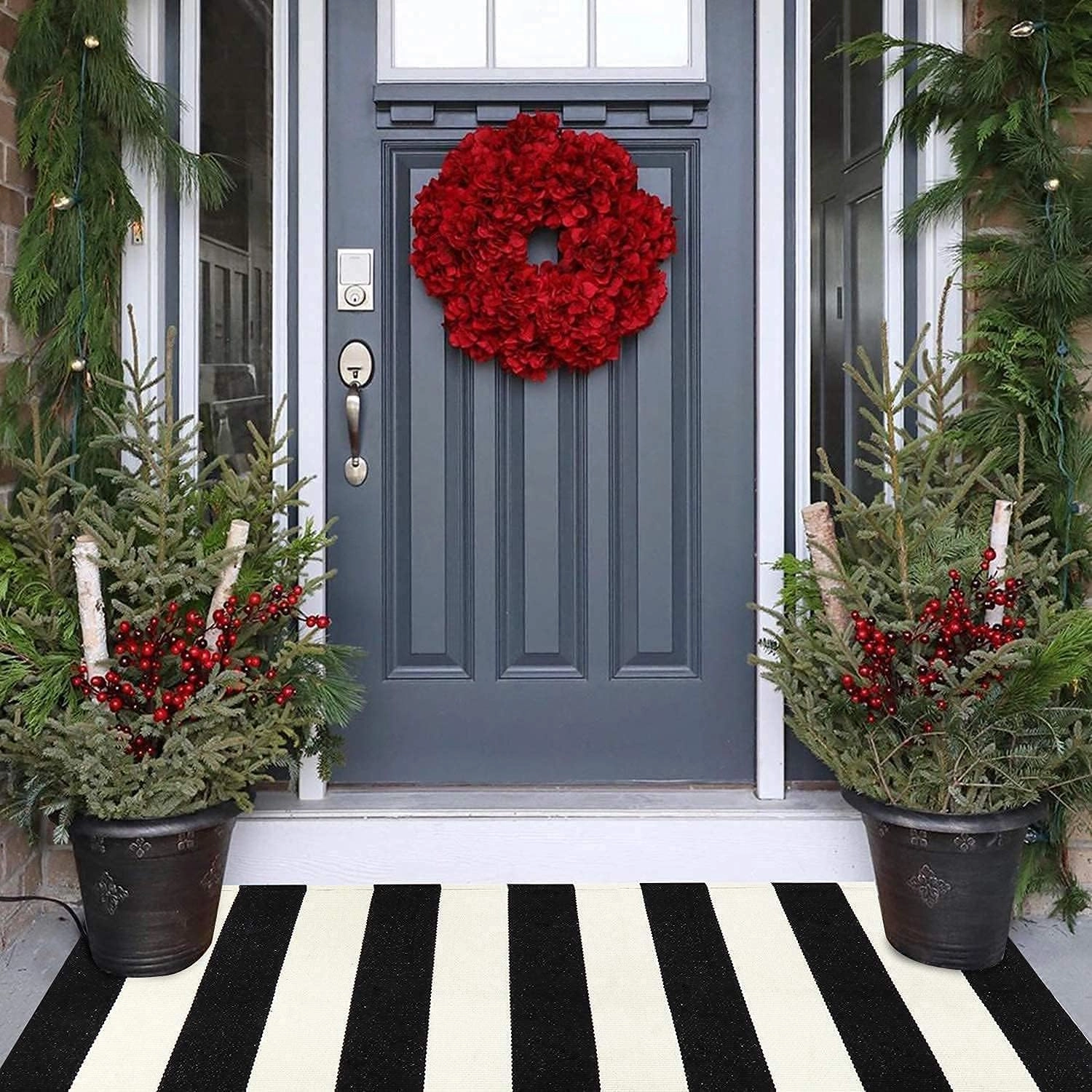 LEEVAN Black and White Striped Door Mat 2'x4' Washable Front Porch Rug Cotton Woven Reversible Rug Farmhouse Black Outdoor Rug Indoor/Outdoor Welcome Door Mat White Entryway Throw Rugs