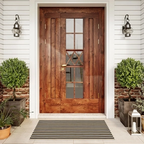 LEEVAN Door Mat Outside Entrance Washable Welcome Mat Black and White Outdoor Rug Farmhouse Front Porch Mats Outside Striped Layered Front Doormat for Porch/Entryway
