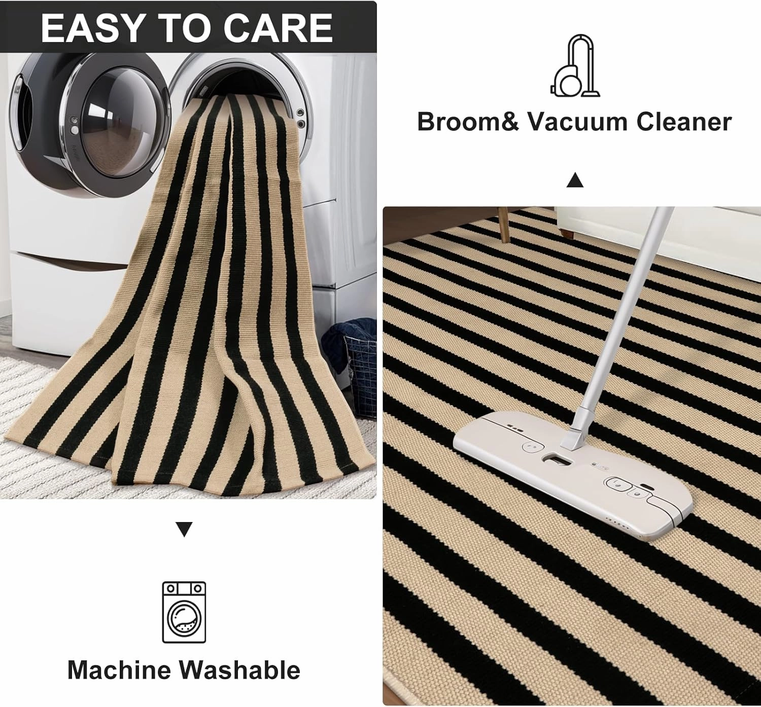 LEEVAN Door Mat Outside Entrance Washable Welcome Mat Black and White Outdoor Rug Farmhouse Front Porch Mats Outside Striped Layered Front Doormat for Porch/Entryway