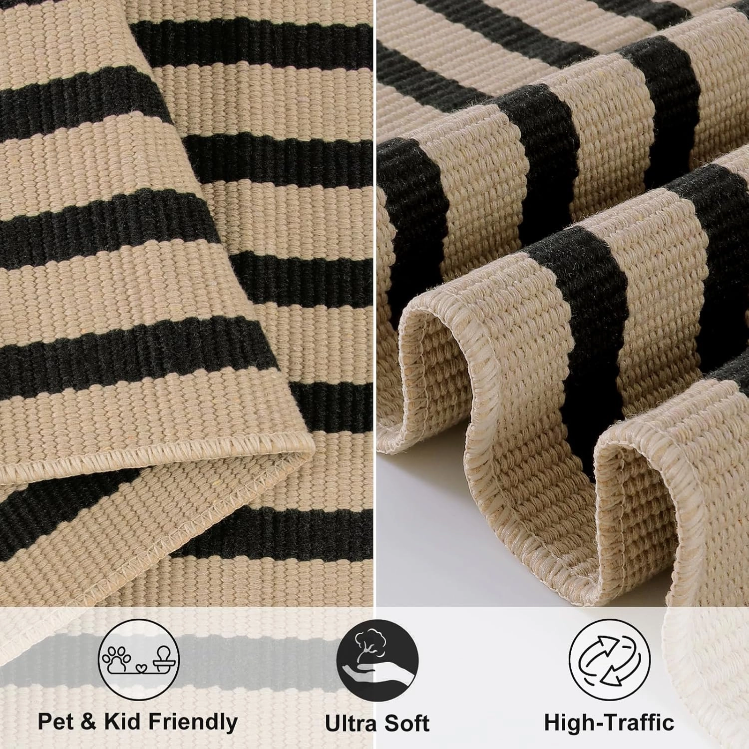 LEEVAN Door Mat Outside Entrance Washable Welcome Mat Black and White Outdoor Rug Farmhouse Front Porch Mats Outside Striped Layered Front Doormat for Porch/Entryway