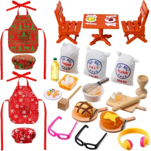 Leitee 39 Pcs Christmas Accessories Mini Doll Baker Outfit Set Cooking Accessories Include Doll Clothes Mini Baking Props for Dollhouse Decorations Kids Girls Boys Xmas Gift