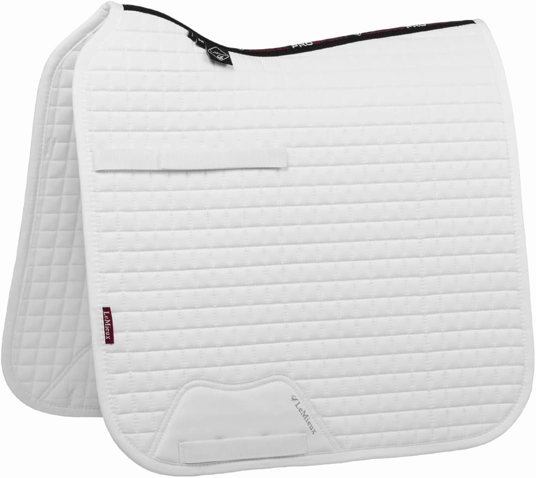LeMieux Dressage Cotton Long Strap Square Saddle Pad - Saddle Pads for Horses - Equestrian Riding Equipment and Accessories (White - Large)