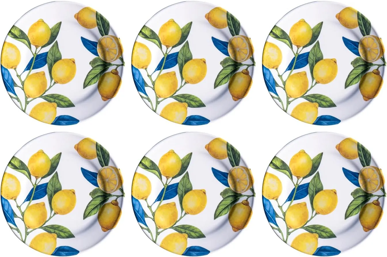 Lemon Orchard newWave Microwave Safe Premium Melamine Dinner Plate, Set of 6, 10.5"
