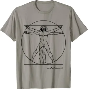 Leonardo Da Vinci The Vitruvian Man T Shirt, Artwork Sketch T-Shirt