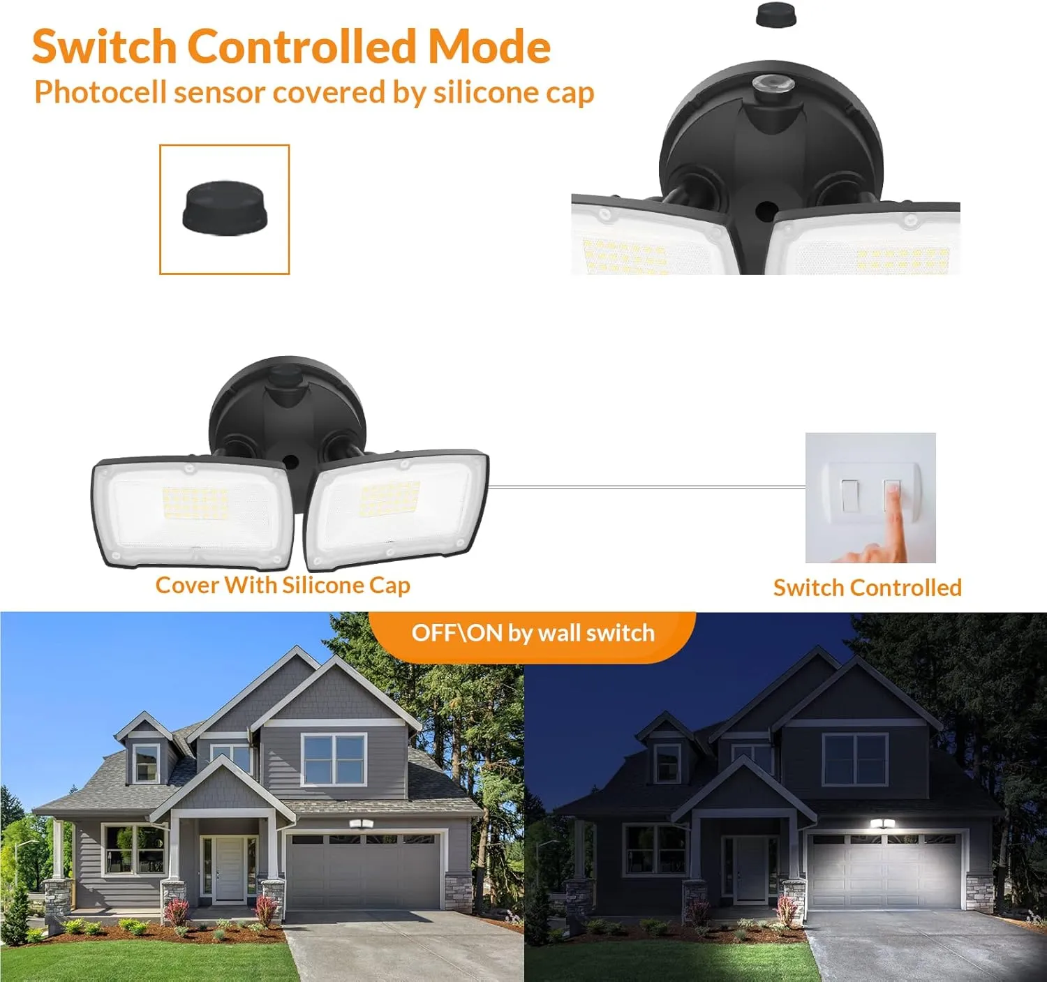 LEPOWER 2 Pack LED Security Light Dusk to Dawn Outdoor Flood Light Fixture with 2 Adjustable Heads, 3000LM/28W, 5500K, IP65 Waterproof Exterior Flood Lights for Garage, Backyard (Black)