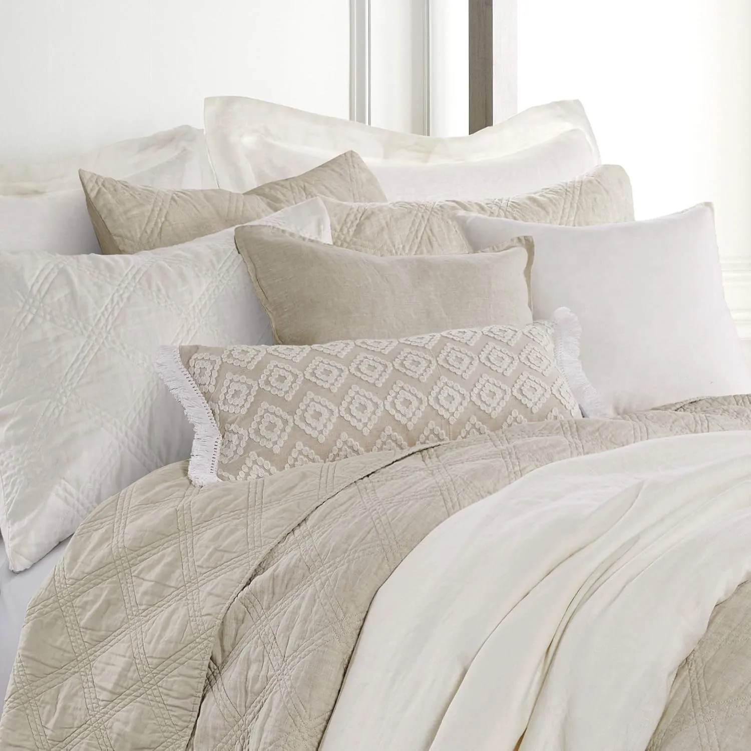 Levtex Home - 100% Linen - Euro Sham - Washed Linen - Cream - Sham Size (26x26in.), No Insert