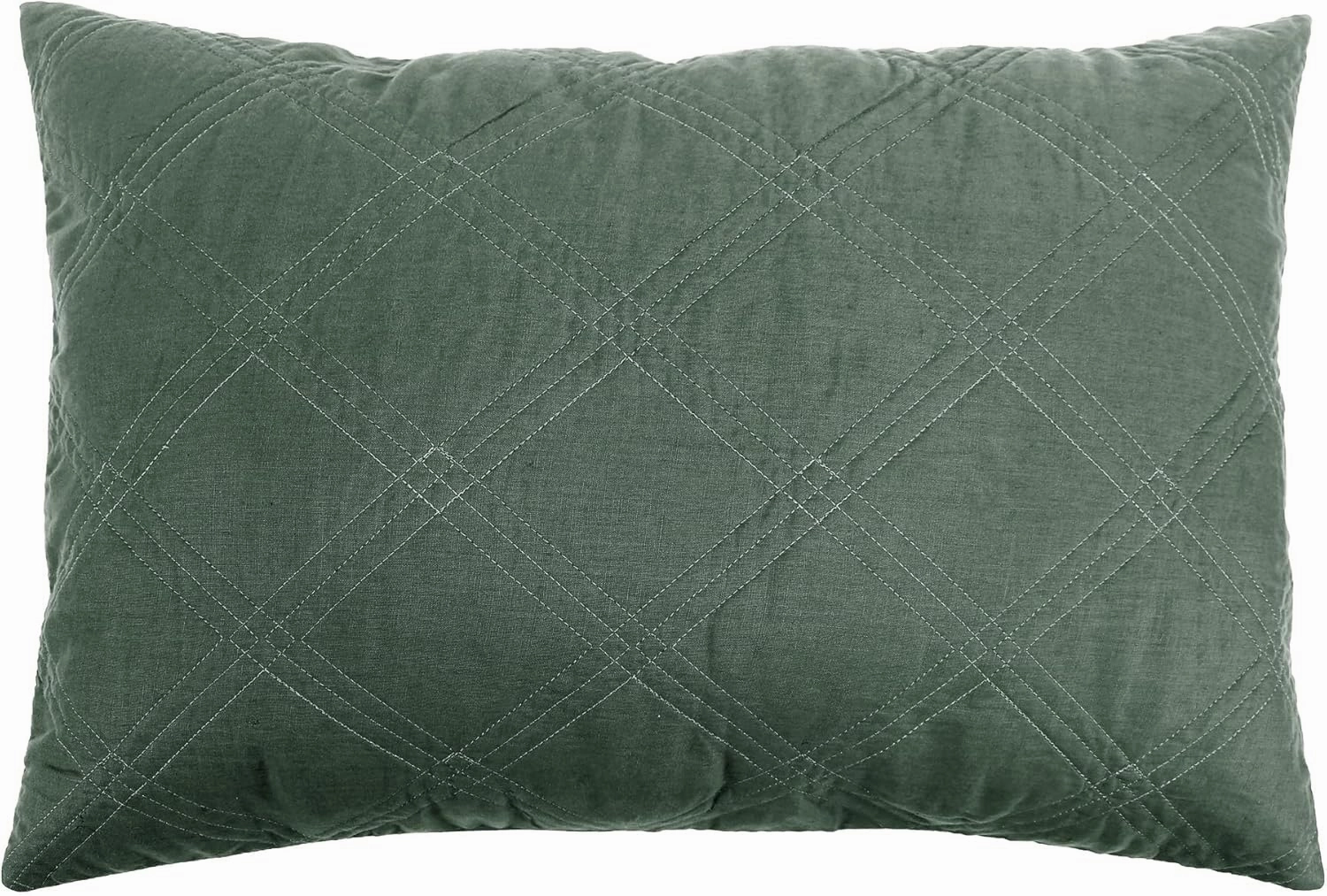Levtex Home - 100% Linen Front/100% Cotton Back - Standard Quilted Sham - Washed Linen - Green Forest - Sham Size (26 x 20in.)