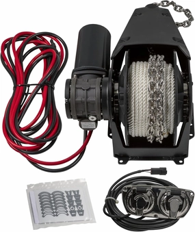 Lewmar Venta Pontoon Anchor Winch, 220 lb. Load Capacity, 92' 3-Strand Rope, 6' Setting Chain, IP66 Rated 400w Motor, Slackline Sensor Cut Off Switch, 88 lb. Ground Tackle, 12V Supply - 69001139