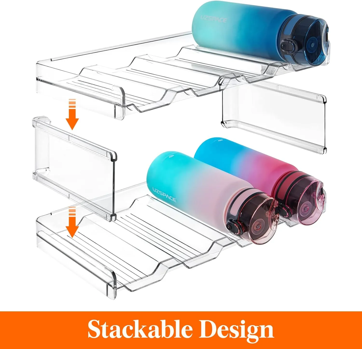 Lifewit Stackable Water Bottle Organizer for Cabinet, Water Bottle Holder, Kitchen Pantry Organization and Storage, Plastic Fridge Wine Racks, Tumbler Travel Mug Cup Holder, 6Pack, Hold 24 Bottles