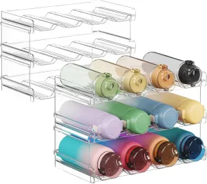 Lifewit Stackable Water Bottle Organizer for Cabinet, Water Bottle Holder, Kitchen Pantry Organization and Storage, Plastic Fridge Wine Racks, Tumbler Travel Mug Cup Holder, 6Pack, Hold 24 Bottles