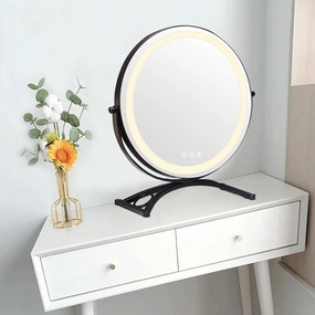Light Up Mirror With Touch Control, Φ30/40/50cm Round Lighted Makeup Mirror Vanity Mirror With Lights Smart Touch Mirror Round Rechargeable For Styling Hair Beauty Or Plucking Eyebrow ( Color : Black