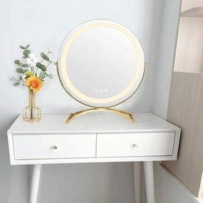 Light Up Mirror With Touch Control, Φ30/40/50cm Round Lighted Makeup Mirror Vanity Mirror With Lights Smart Touch Mirror Round Rechargeable For Styling Hair Beauty Or Plucking Eyebrow ( Color : gold ,