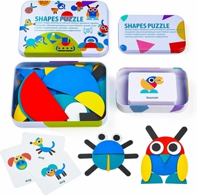 LiKee Open Ended Wooden Shape Puzzles (36 Blocks&60 Cards) for Toddlers 3  Years Old, Montessori Development Toys Preschool Education Activity Travel Toy Board Games for Kids 4-8 Yrs